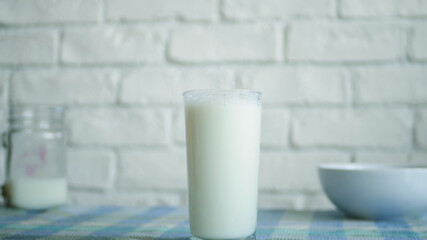 Image with a Glass with Fresh Milk at Breakfast
