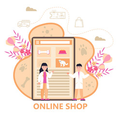 Veterinarian concept vector. Animal doctors diagnosing diseases of dog, cat. Pet health care for website.