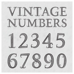 Vintage patterned numbers. Numbers in floral baroque style font. Vintage numbers on a gray textured background.