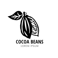 Monochrome cocoa beans logo. Chocolate cocoa beans vector isolated on white background