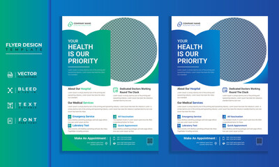 Medical health care flyer and cover template design. Annual report leaflets for printing.