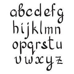 Vector handwritten alphabet. Black letters on white.