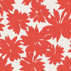 Floral background with daisies. Summer botanical seamless pattern with silhouettes of blooming flowers. Cartoon flat style. Simple meadow flowers isolated. Fabric and textile design.