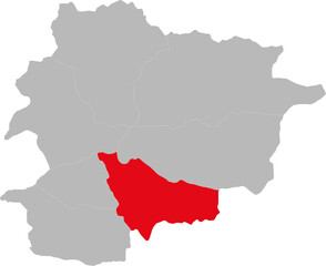 Escaldes-Engordany Parish isolated on Andorra map. Geographical map backgrounds.