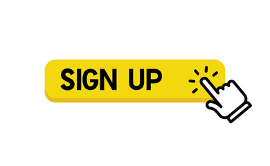 Sign up button with hand clicking icon.
