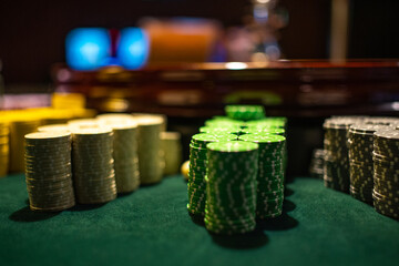 Colored poker chips stacks. Casino 