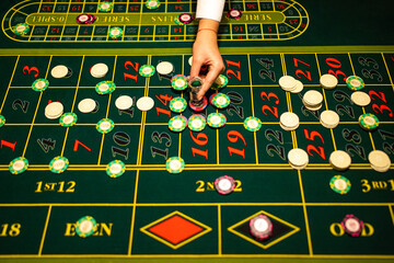 Casino Black Jack table with poker cards and chips.