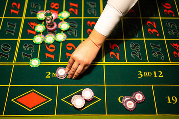 Casino Black Jack table with poker cards and chips.