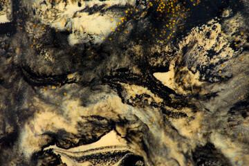 Nature luxury marble background texture. Abstract color trendy wall art. Interior design elegant natural stone surface decor. Gold and black liquid oil paint wave.