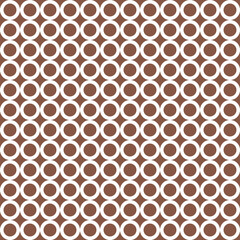 Brown background with circles, seamless white pattern. Poster, post, banner. Geometric vector illustration.
