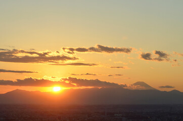 富士山の見える東京の夕焼け