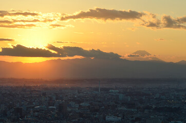 富士山の見える東京の夕焼け