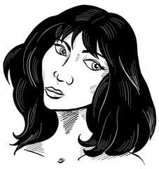 Pretty girl with black hair, portrait isolated . realistic style fashion vector illustration. Hand drawn