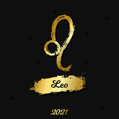 Vector gold zodiac sign. Leo hand drawn