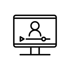 Online lesson icon. Video training symbol. Linear vector icon. Person talking in screen.