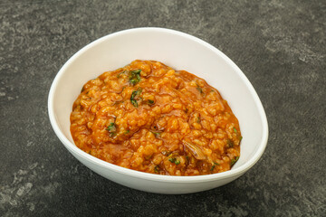 Traditional Georgian Kharcho soup with meat
