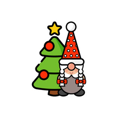 christmas dwarf girl vector with christmas tree