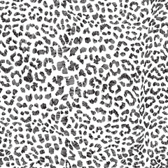 Leopard fur texture. Seamless pattern wild animal skin with print. Hand-drawn vector illustration. Black and white.