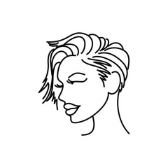 Portrait of a girl in profile with an asymmetrical haircut. Vector illustration, line art, abstraction, poster, postcard, logo