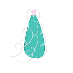 Green Christmas tree star in the shape of a heart and tinsel