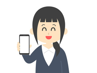スマートフォンの画面を見せる女性のイラスト