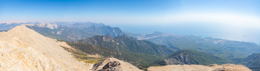 Fototapeta na wymiar The panoramic view from Olympos Mountain or Tahtali near Kemer, Antalya Province in Turkey