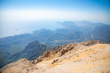 The panoramic view from Olympos Mountain or Tahtali near Kemer, Antalya Province in Turkey
