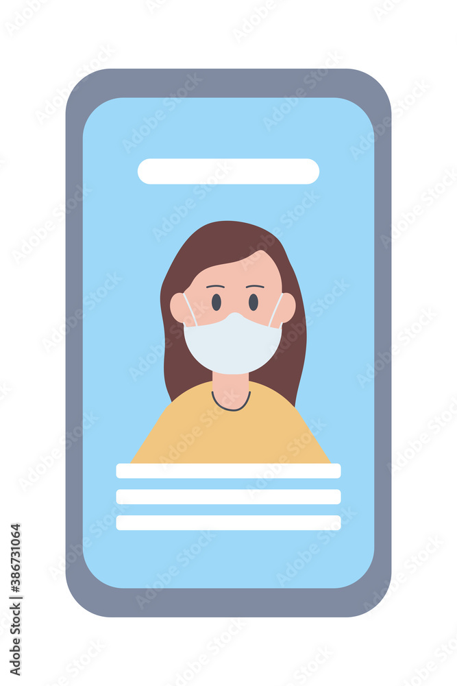 Poster woman wearing medical mask in smartphone