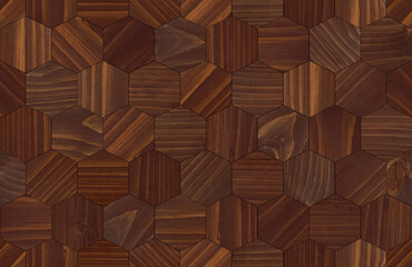 Natural oak dark brown parquet floor with hexagonal pattern. Seamless wooden background.
Wood...