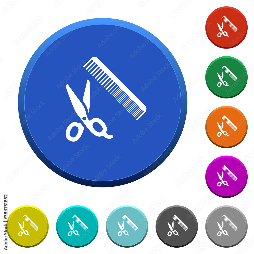 Poster comb and scissors beveled buttons