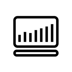 Computer with a growth graph. Black and white icon. Flat graphics. Vector illustration on the theme of business and success.