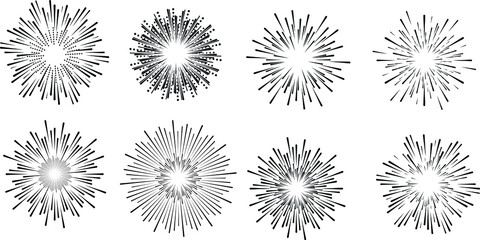 Radial speed Lines in Circle Form for comic books . fireworks Explosion background . Vector Illustration . Starburst
 round Logo . Circular Design element . Abstract Geometric star rays . Sunburst .