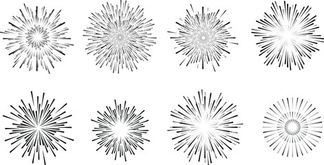 Radial speed Lines in Circle Form for comic books . fireworks Explosion background . Vector Illustration . Starburst
 round Logo . Circular Design element . Abstract Geometric star rays . Sunburst .