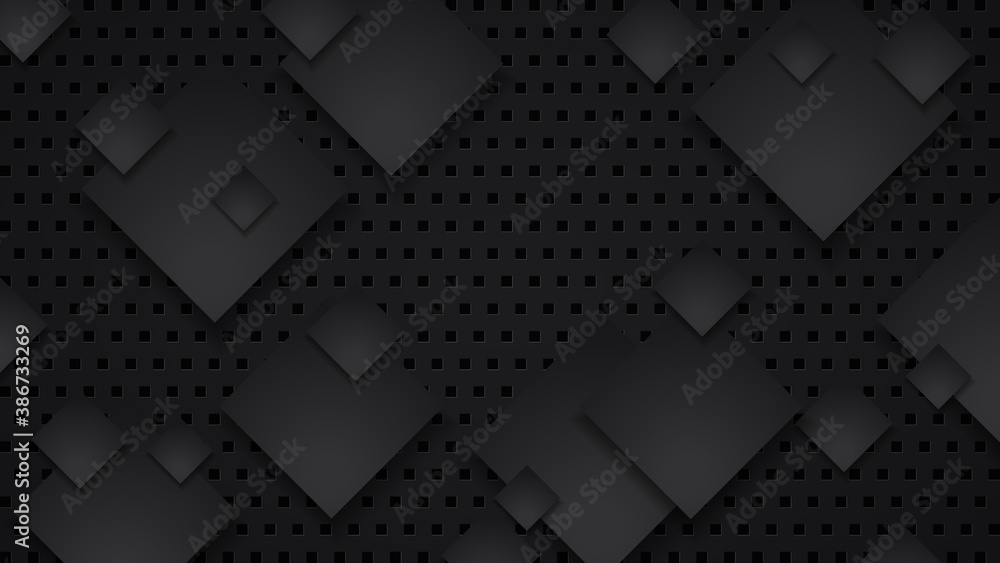 Poster black technology background with dotted stylized shapes, soft shadow and space for your ad text. vec