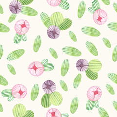 watercolor seamless pattern with violet and pink bud roses