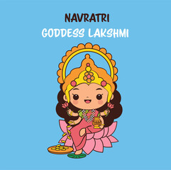 Cute Goddess Laksami cartoon character for Navratri festival in India