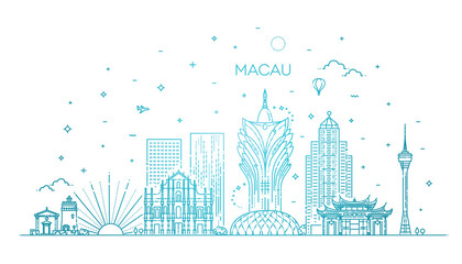 Obraz premium Macau skyline, China. Line art