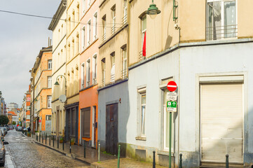 Fototapeta premium Typical empty street Brussels Belgium