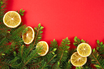 Christmas or New Year composition on red background