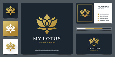 Flower lotus golden gradient luxury logo and business card