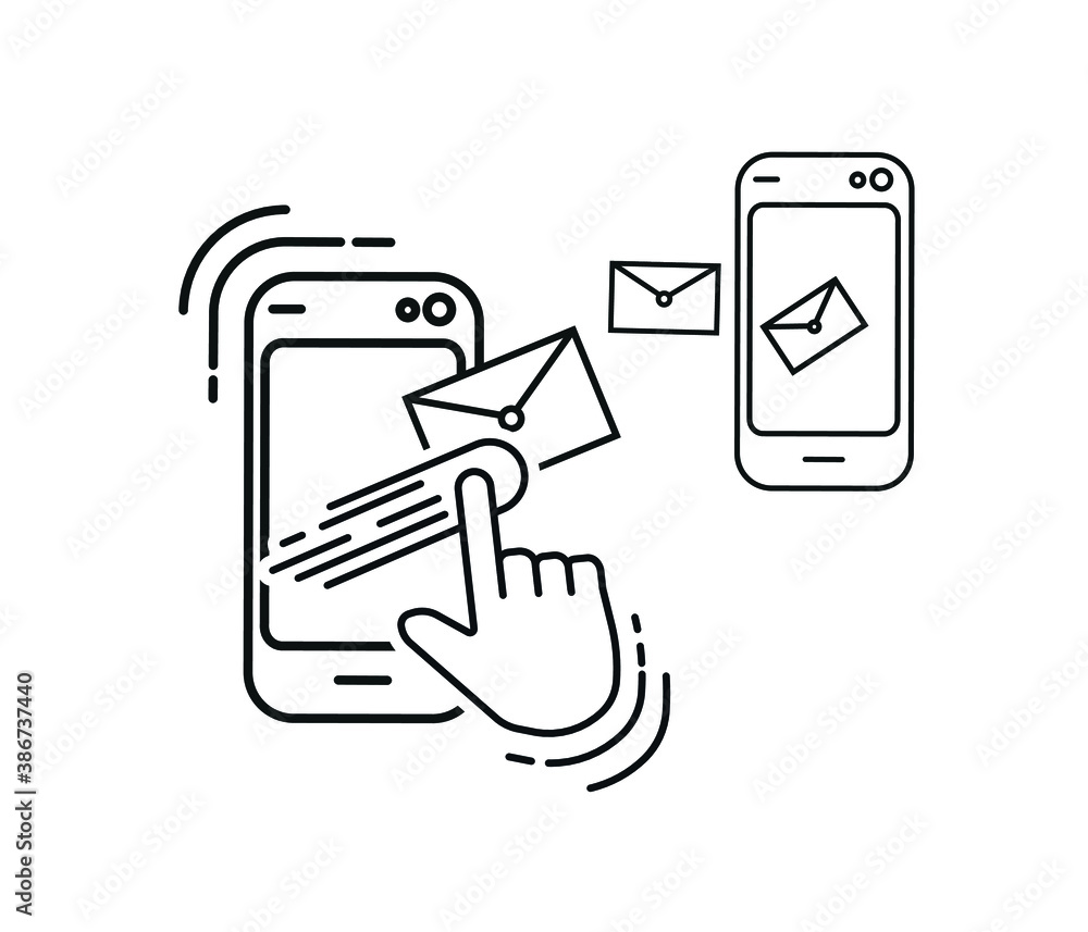 Poster mobile phone vector illustration new message notification, sending messages on smartphone screen.