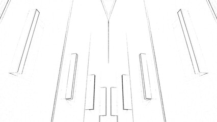 Abstract lines extending into the distance. Black stripes on a white background.