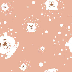 seamless pattern with smiling head of polar bear with snow