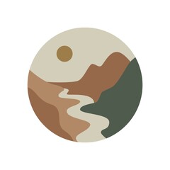 Abstract landscape art. Boho mountain icon, contemporary travel template for social media story cover, blog, print. Vector illustration
