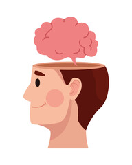 person profile with brain mental health care icon