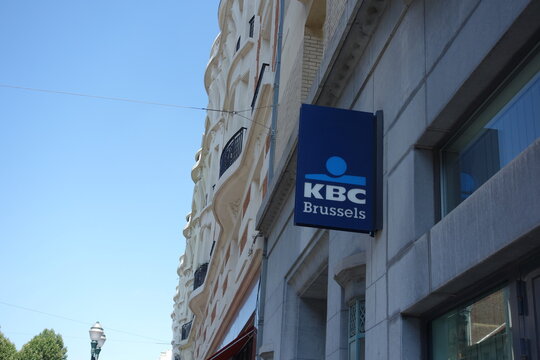 Brussels, Belgium - August 4, 2020: KBC Bank branch, a Belgian universal multi-channel bank-insurer, focusing on private clients and small and medium-sized enterprises