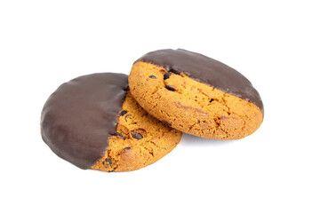 Chocolate chip oatmeal cookies isolated on white background