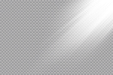 Sunlight on a transparent background. Glow light effects. Star flashed sequins. Sun glare on transparent background. the lens sparkles.