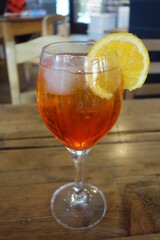 Alcoholic cocktails with ice and orange slices