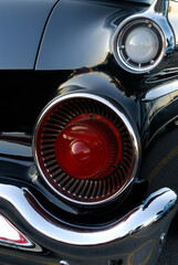 Tail lights of a black 1959 Meteor Montcalm made in Canada